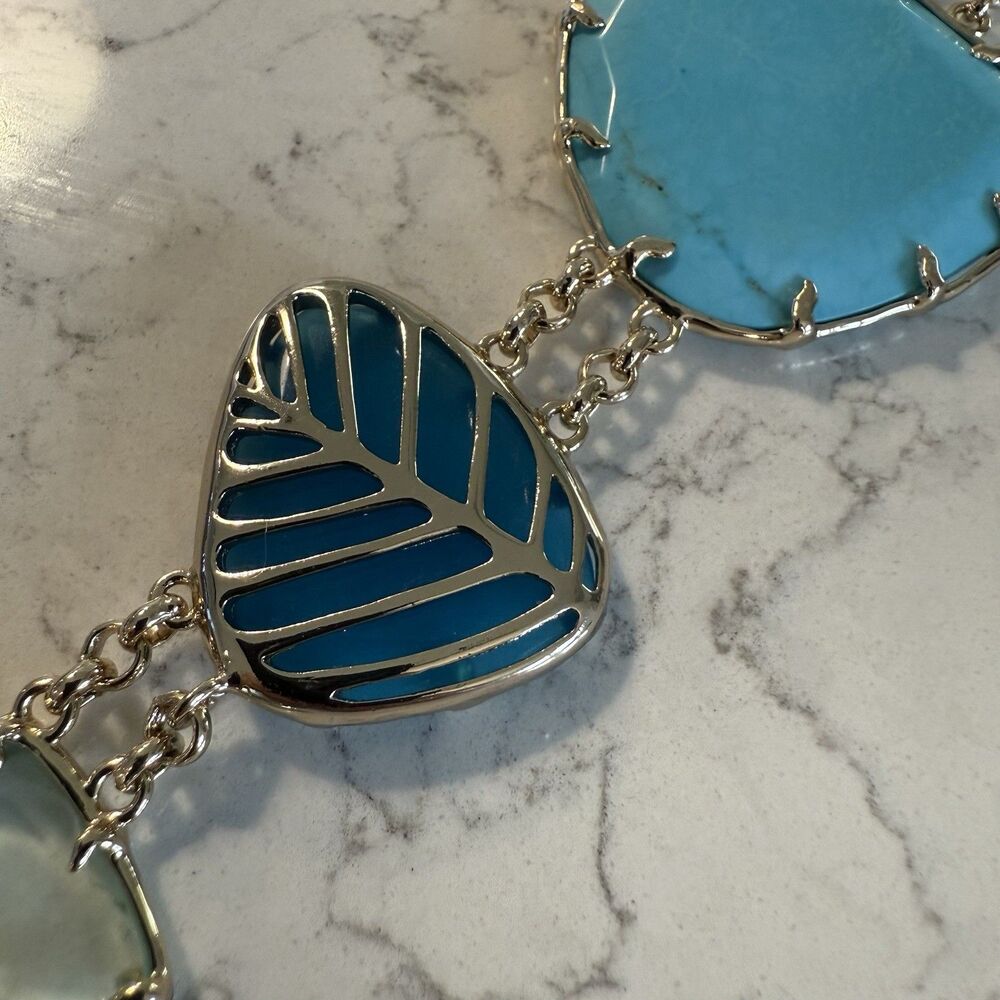 Kendra Scott Turquoise Blue Glass Khammi Gold Statement Set Necklace & Bracelet - Picture 10 of 10